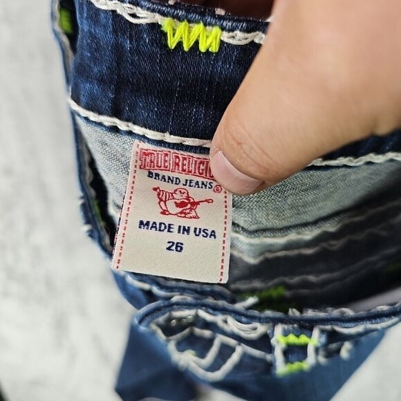 True Religion Jeans Womens 26 Billy Super T RARE Neon Rope Stitching Dark Blue - Picture 5 of 15
